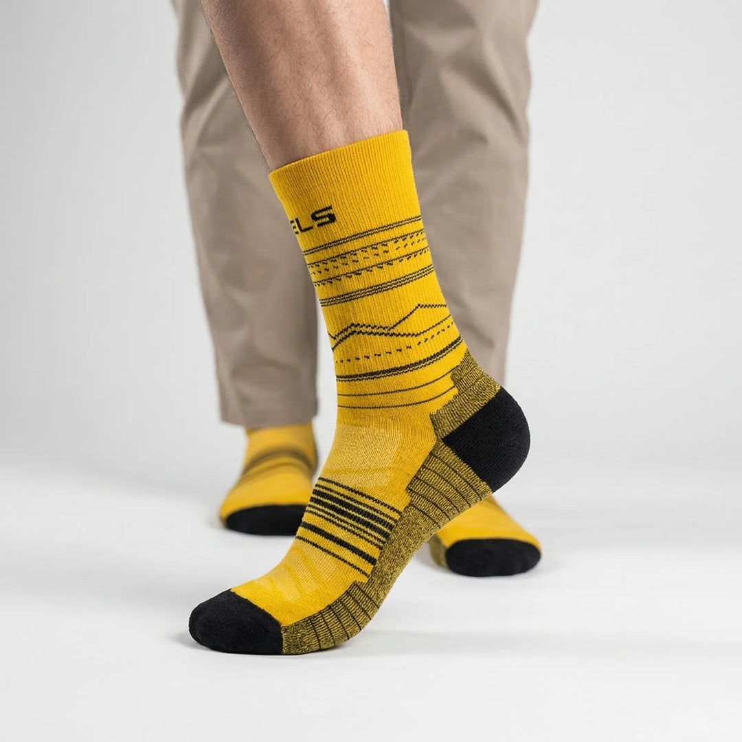 Supportive cushioned mid-calf merino wool socks for men's & women's active running & hiking.