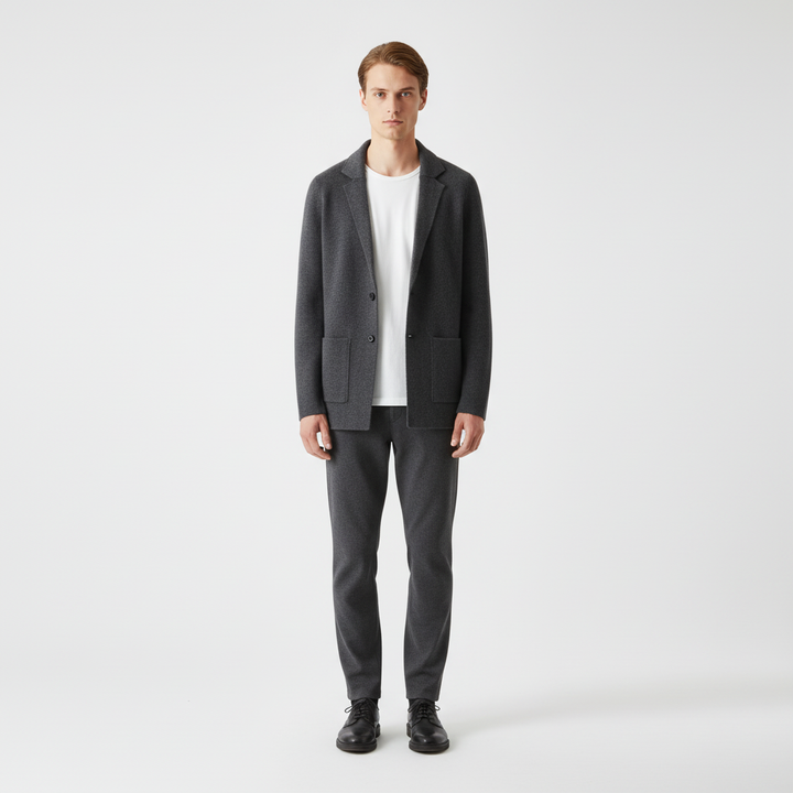 Men's Gustav wool blend vest, featuring a sophisticated lapel and ample pocket space