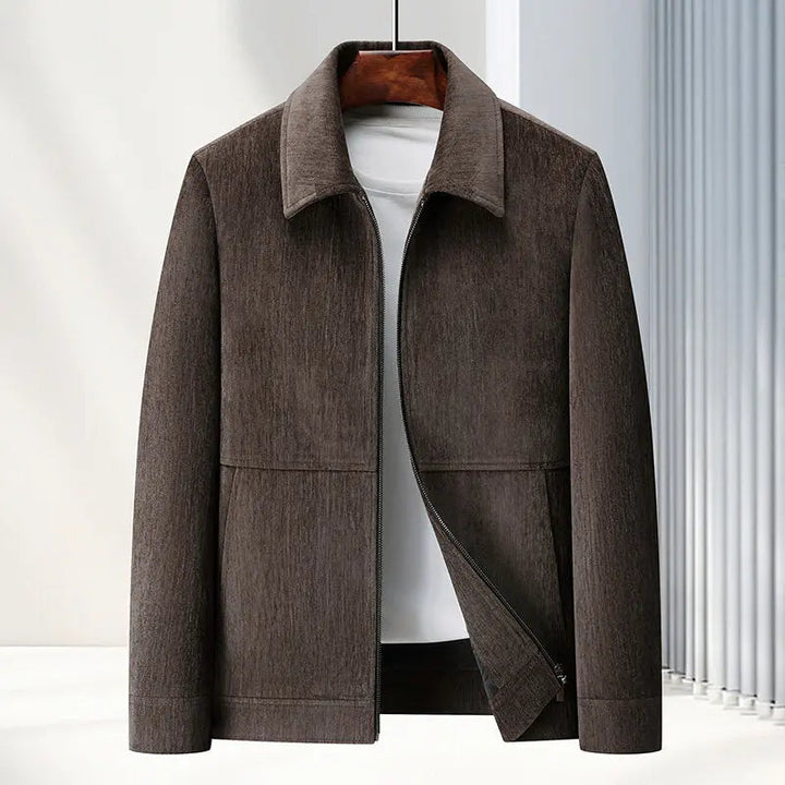 Men's woven textured zip-up jacket in a modern style, ideal casual outerwear for fall & spring.