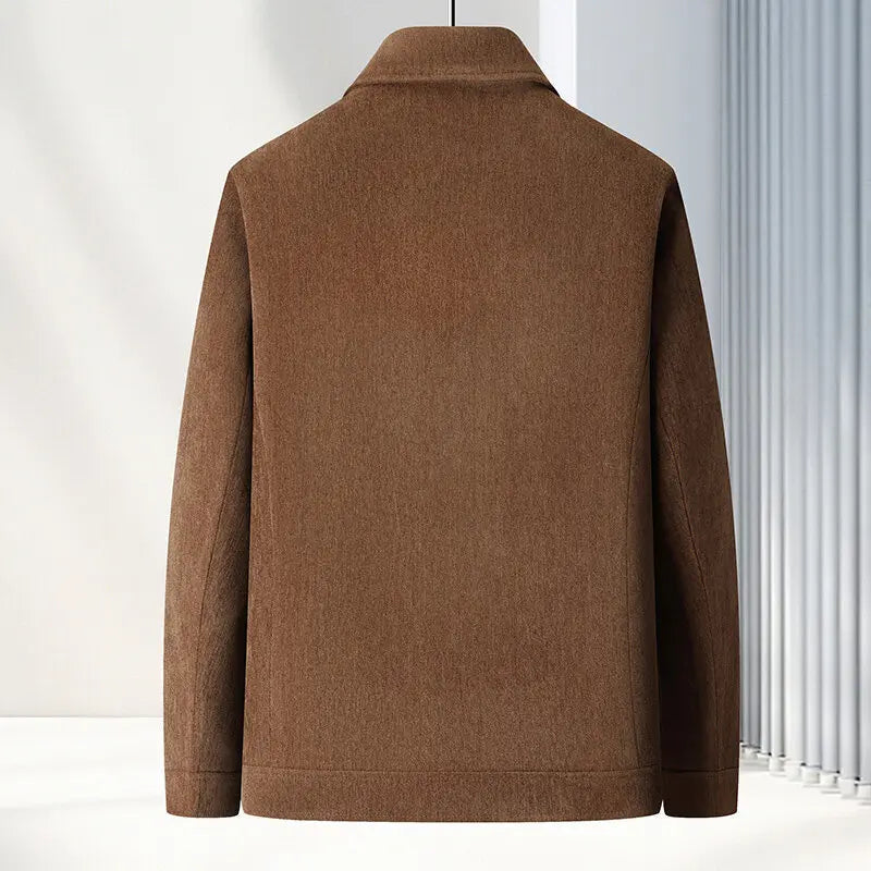 Black men's woven textured jacket featuring a stylish zip-up front, perfect for versatile modern layering outerwear.