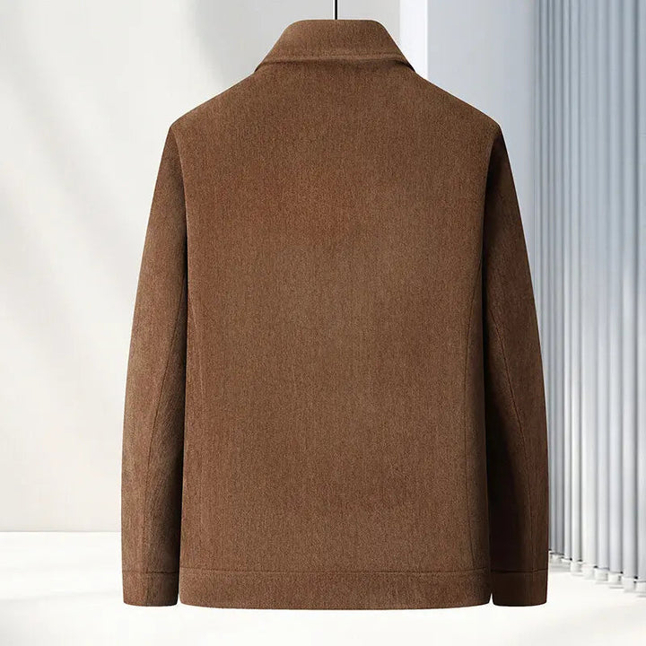 Black men's woven textured jacket featuring a stylish zip-up front, perfect for versatile modern layering outerwear.