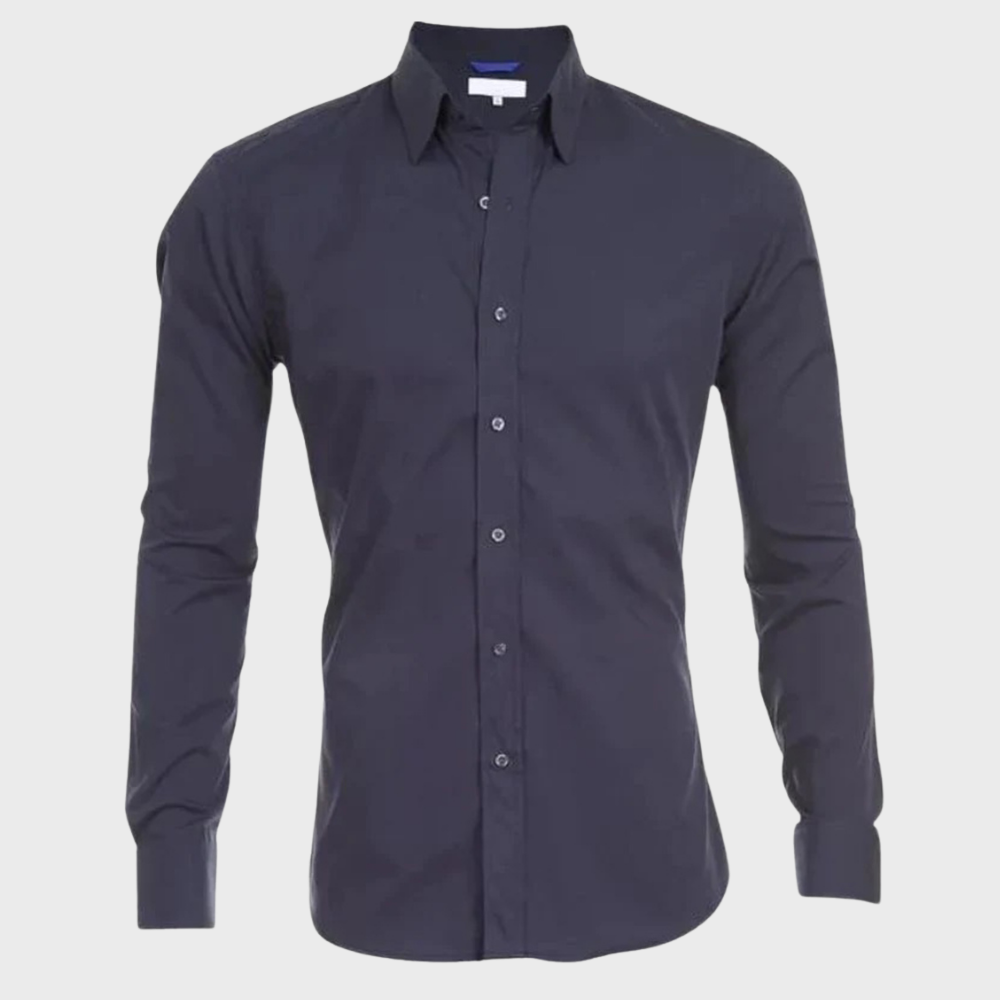 Polished men's wrinkle-free dress shirt, ensuring a crisp appearance from office to evening.