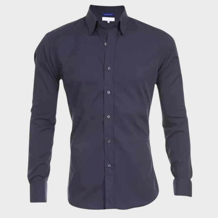 Polished men's wrinkle-free dress shirt, ensuring a crisp appearance from office to evening.