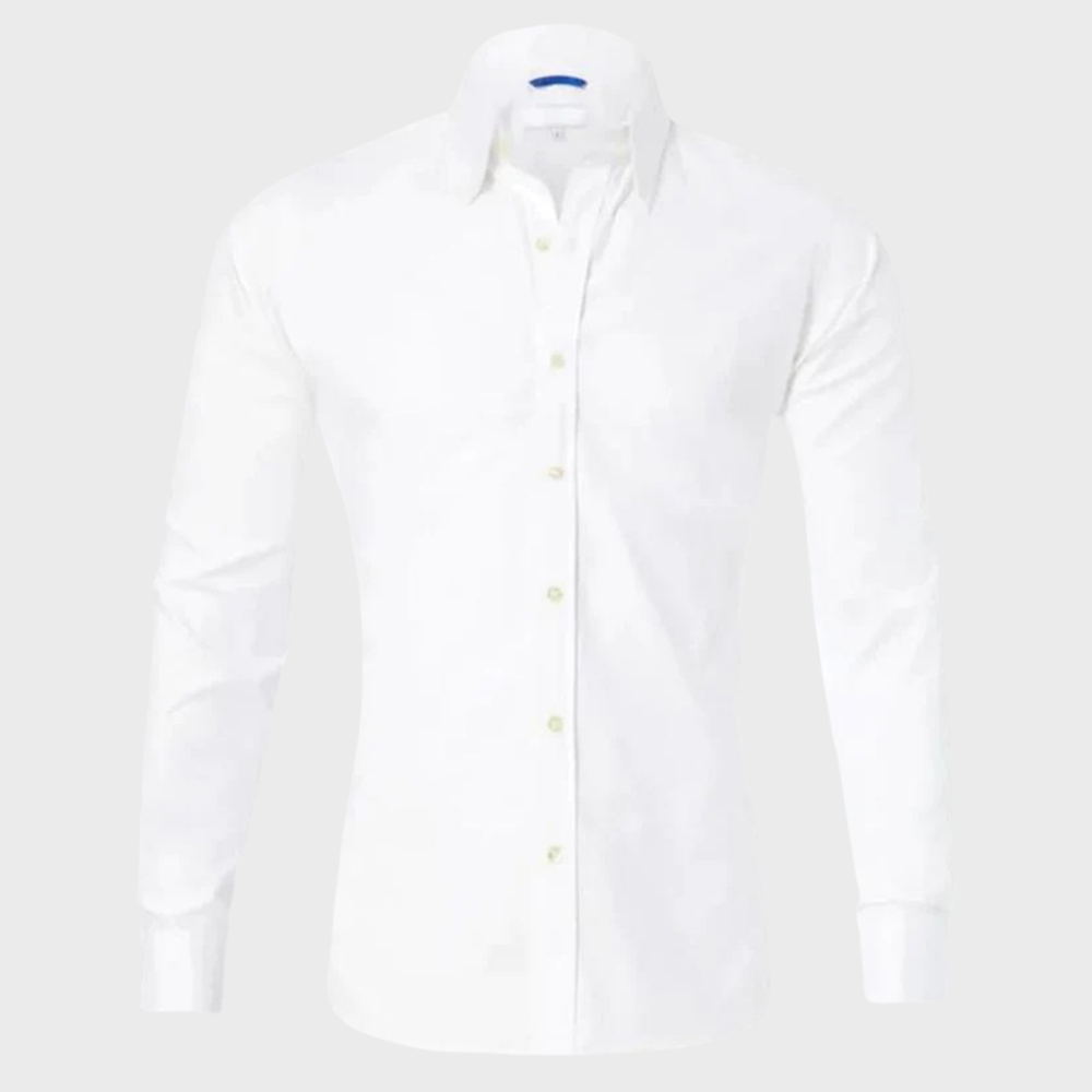 Business-ready men's long sleeve shirt, offering wrinkle-free elegance and easy care.