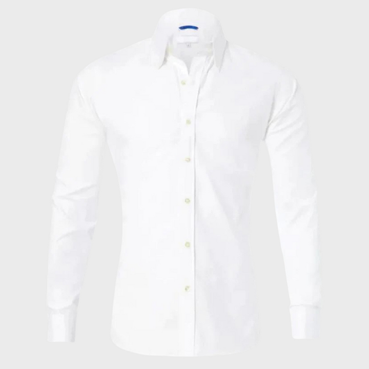 Business-ready men's long sleeve shirt, offering wrinkle-free elegance and easy care.
