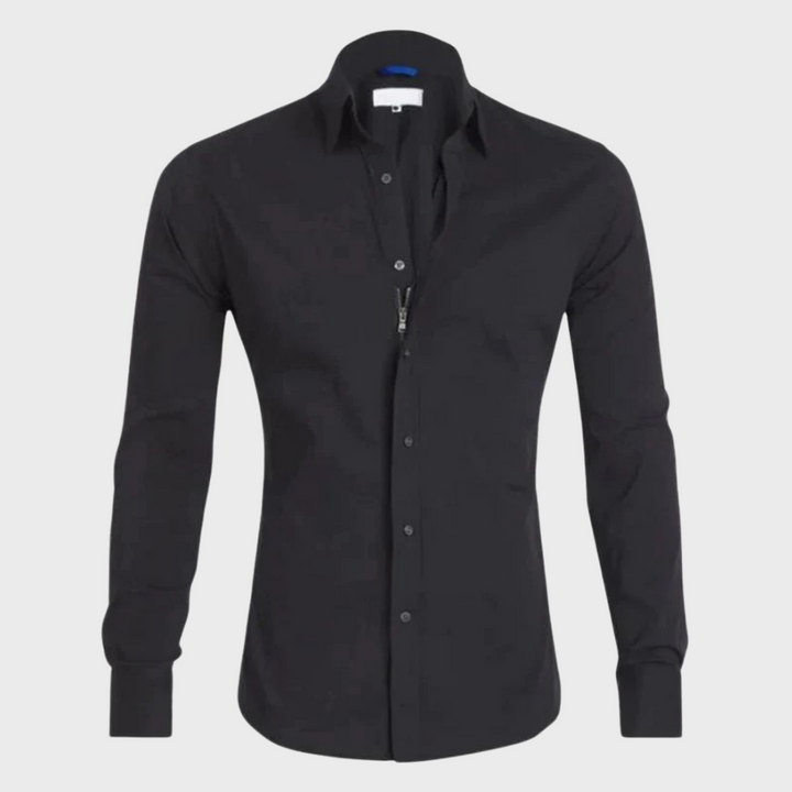 Modern men's dress shirt, Milan style, designed for travel, comfort & a sharp appearance.