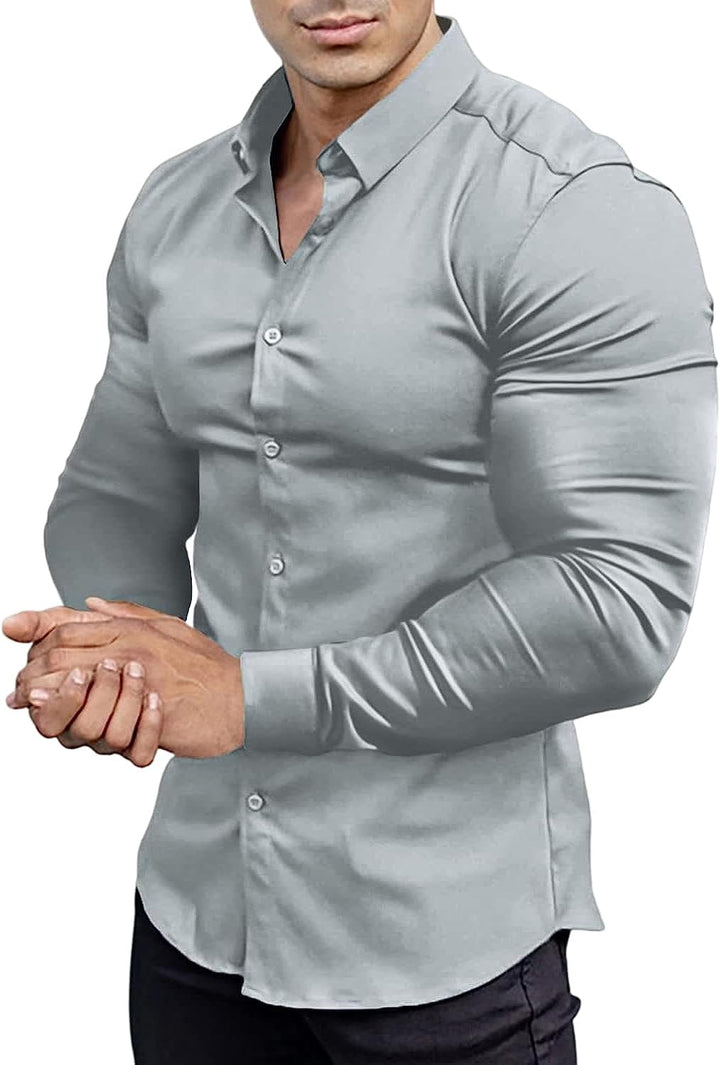 Men's wrinkle-free slim fit dress shirt, perfect for business or smart casual wear.