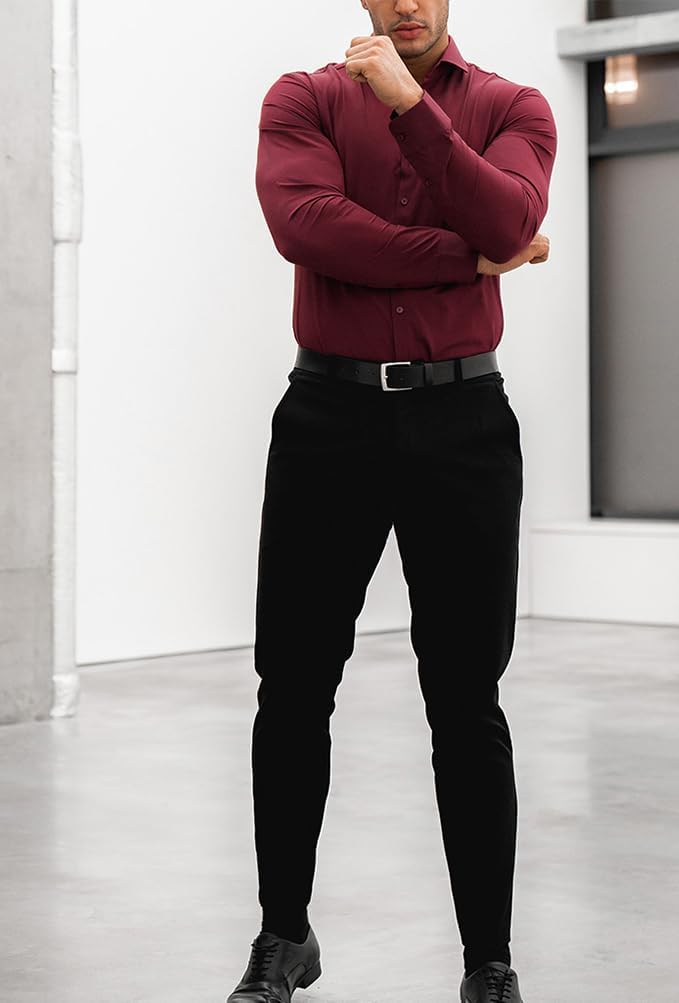 Smart men's casual shirt, slim fit, wrinkle-free, combining style with practicality.