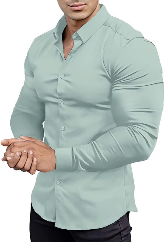 Elegant men's long sleeve slim fit shirt, wrinkle-free, for a sophisticated look.