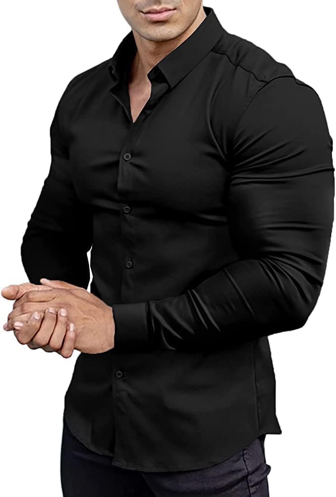 Comfortable men's business shirt, slim fit, wrinkle-free, flexible for daily wear.