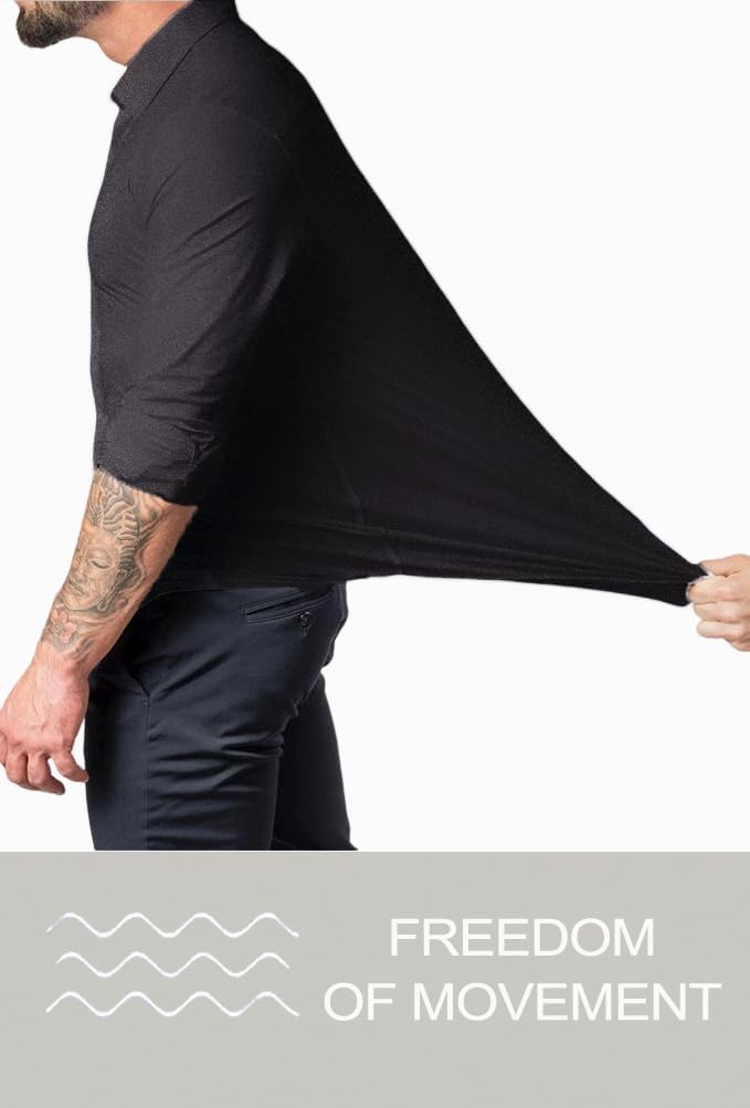 Men's wrinkle-free slim fit shirt, front view, showcasing its sleek design & tailored fit.