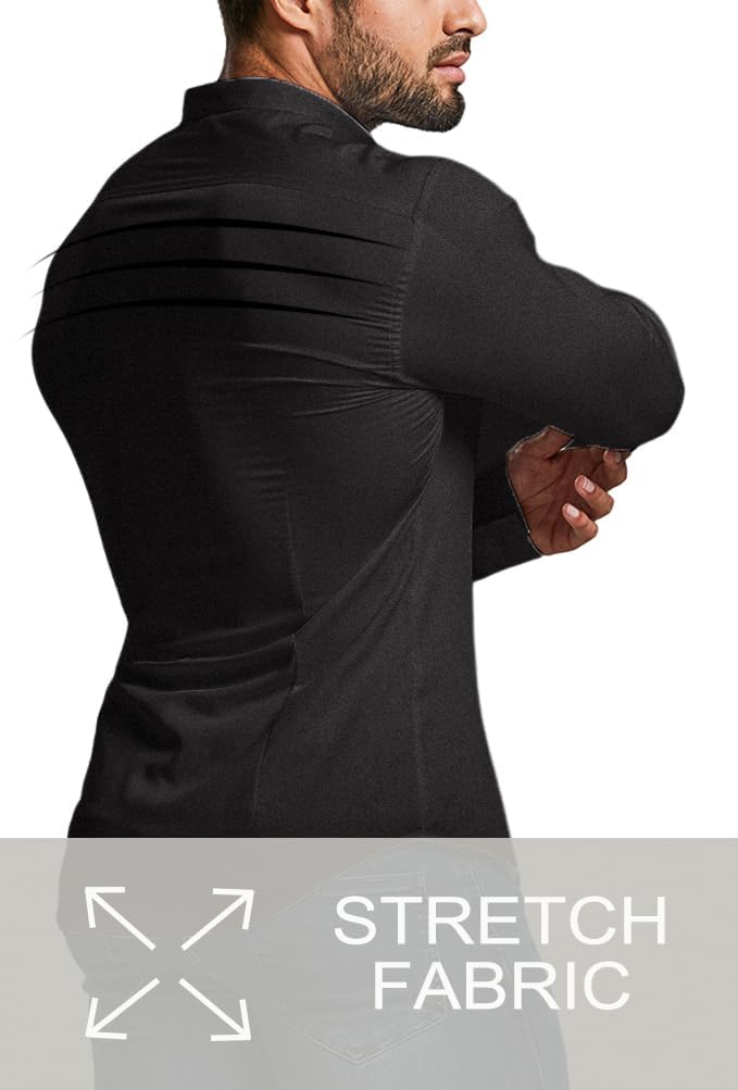 Close-up of men's wrinkle-free slim fit shirt fabric, demonstrating easy care.