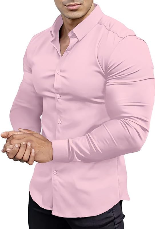 High-performance men's slim fit dress shirt, wrinkle-free, for all-day comfort.