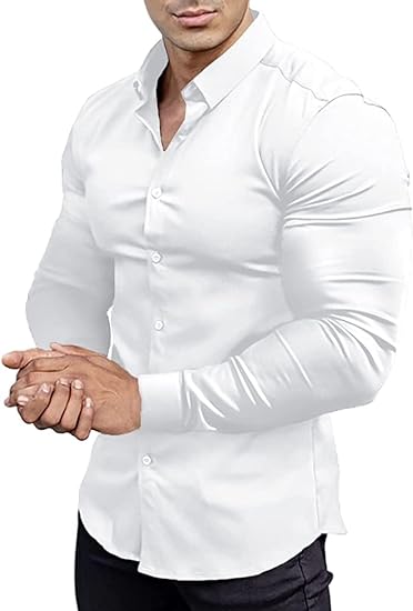 Flexible men's slim fit shirt, wrinkle-free, perfect for active lifestyles.