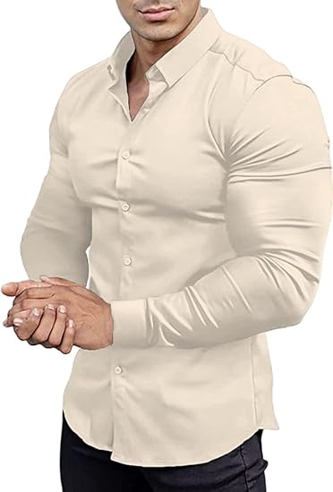 Men's modern slim fit dress shirt, wrinkle-free, combining function and style.