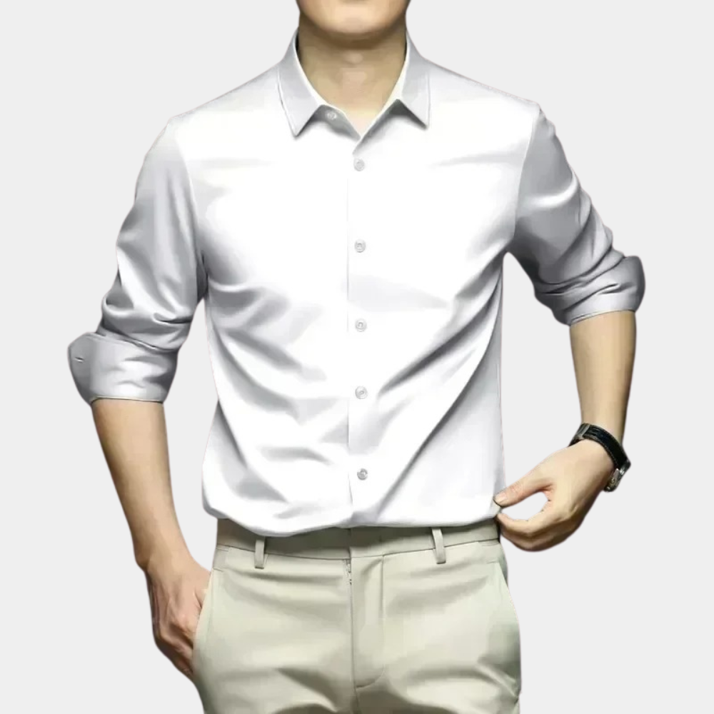 Comfortable long-sleeve men's shirt with easy-care wrinkle-free fabric, ideal for fall & winter fashion.