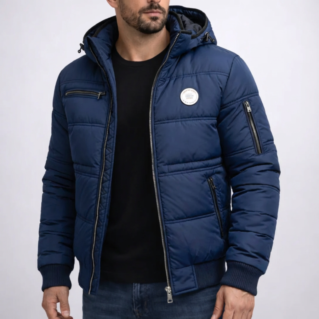 Men's Wyatt durable winter jacket in charcoal, offering effortless style and superior warmth for cold weather.