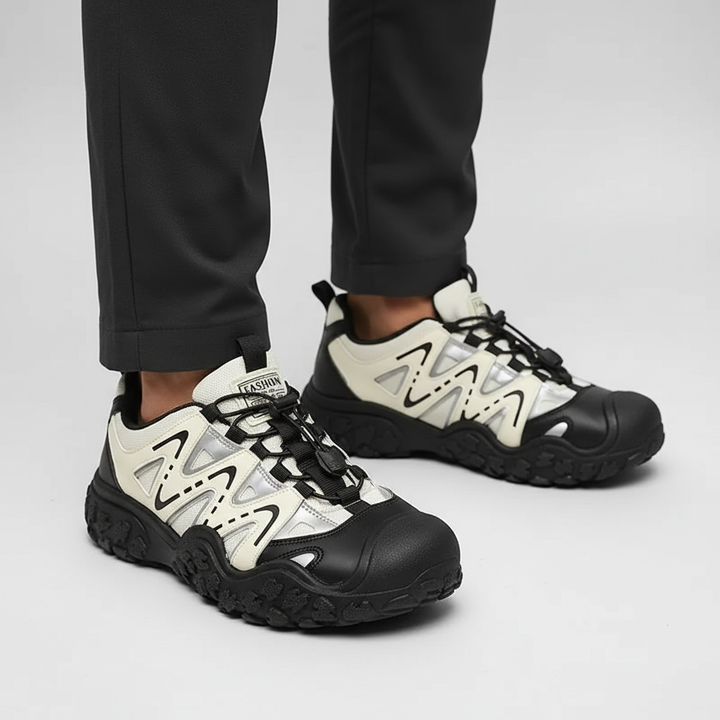 Close-up of Men's Xavier waterproof hiking shoe showing durable construction and breathable mesh