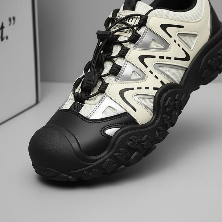 Side profile of Men's Xavier athletic waterproof trekking shoes with strong grip outsole