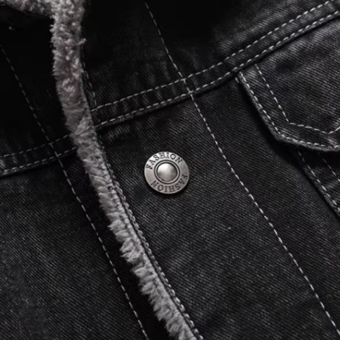 Men's black Yukon Trucker Jacket, styled for a sleek look, versatile winter layer.