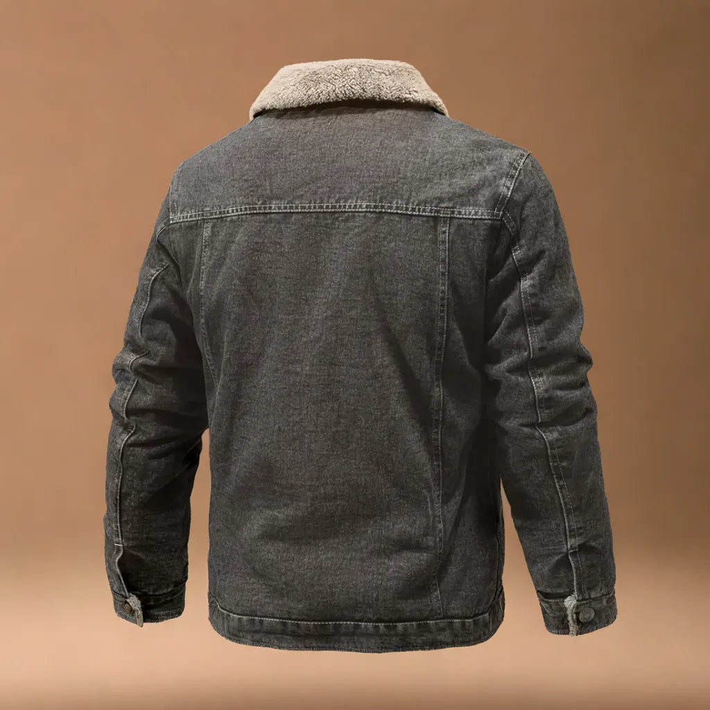 Stylish black Men's Yukon Trucker Jacket, versatile winter layer, classic casual outerwear.