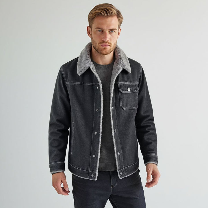 Men's Yukon Trucker Jacket with classic pockets & button details, warm fall/winter outerwear.