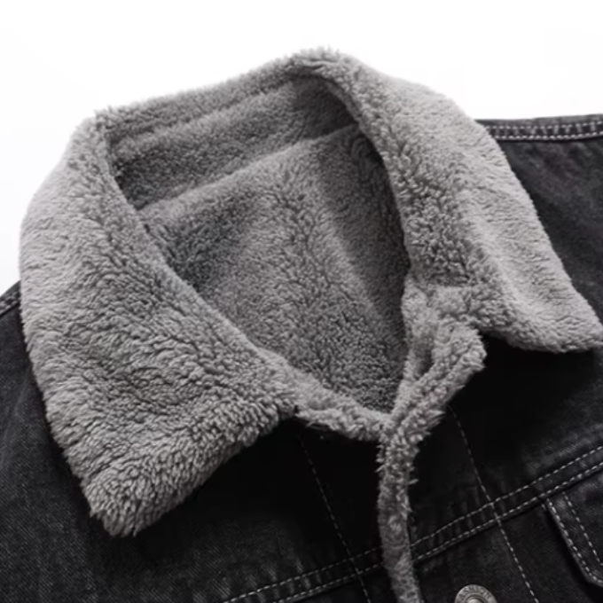 Men's Yukon Trucker Jacket in outdoor fall setting, perfect for casual adventures & warmth.