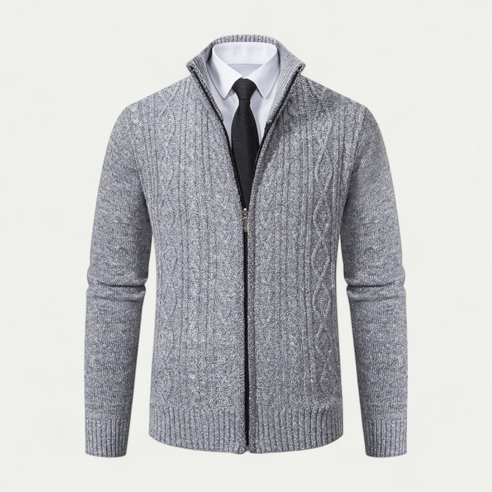 Men's zip cardigan for smart casual layering. Modern fit, versatile style, essential men's fashion.