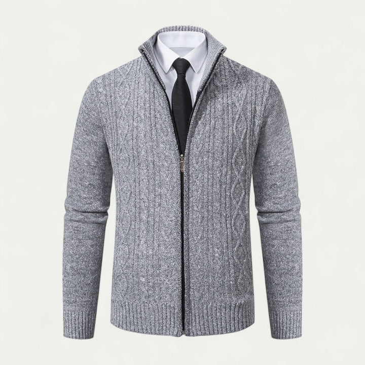 Men's zip cardigan for smart casual layering. Modern fit, versatile style, essential men's fashion.