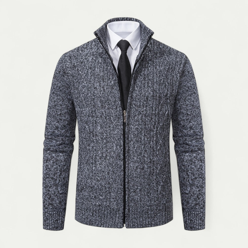 Comfortable men's zip cardigan. Ideal layering top for fall & winter, easy care & modern fit.