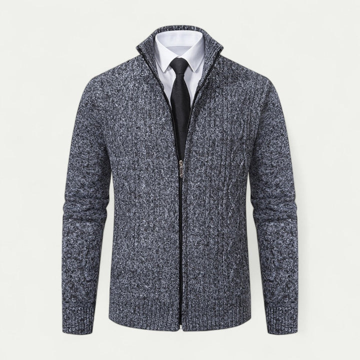 Comfortable men's zip cardigan. Ideal layering top for fall & winter, easy care & modern fit.