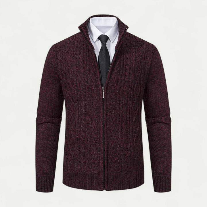 Men's zip cardigan in a modern fit. Versatile layering for smart casual & year-round style. Easy care.