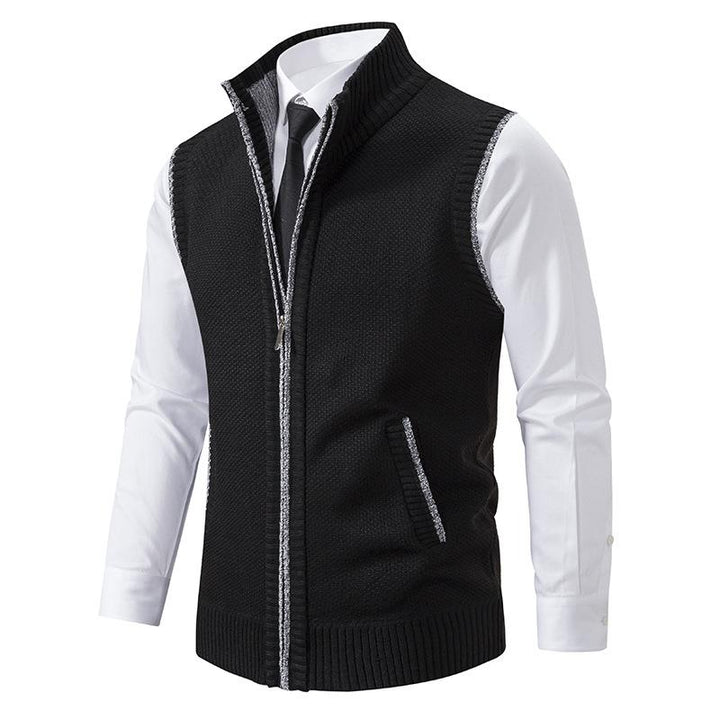 Stylish men's zip knit gilet, versatile for casual or smart looks, an essential layering piece with pockets.