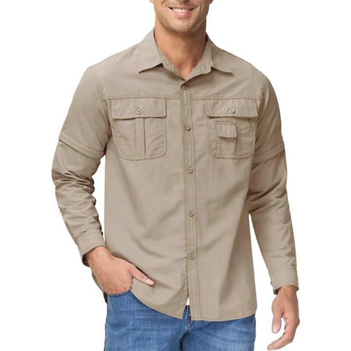 Quick-dry men's convertible long/short sleeve shirt. Perfect zip-off hiking & travel apparel for adventurers.