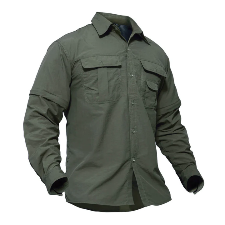 Men's quick-dry zip-off outdoor shirt for hiking & camping. Sun protective, versatile adventure apparel.