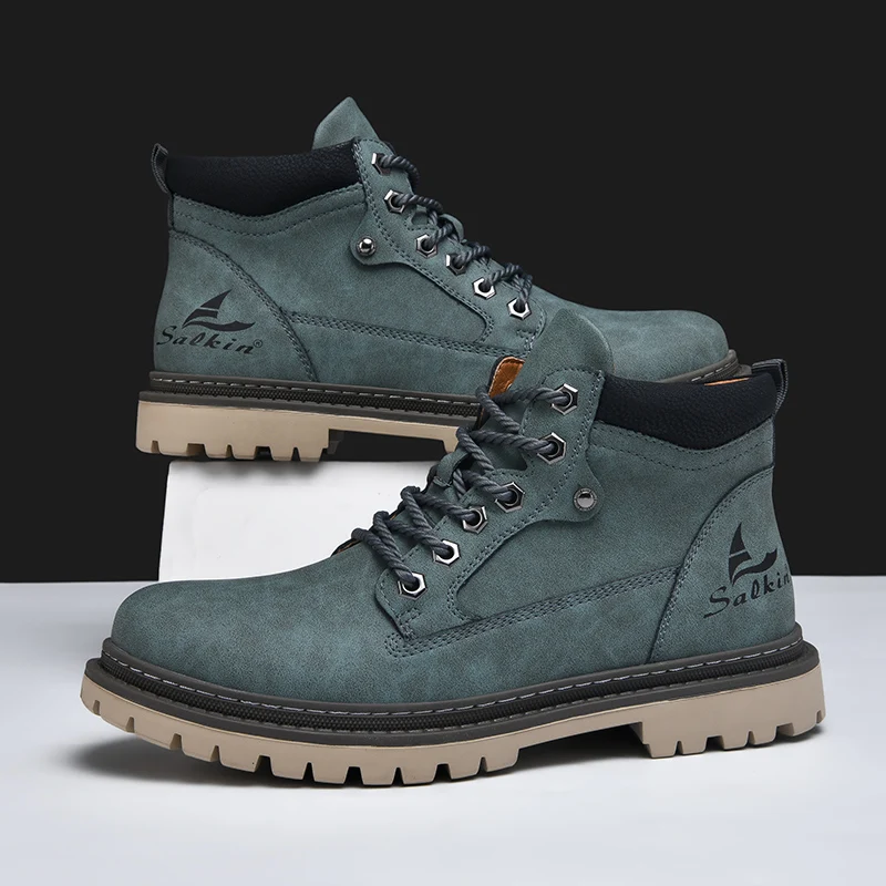 Back view of mens adventure boots, showing ankle support & rugged construction for all-terrain stability.