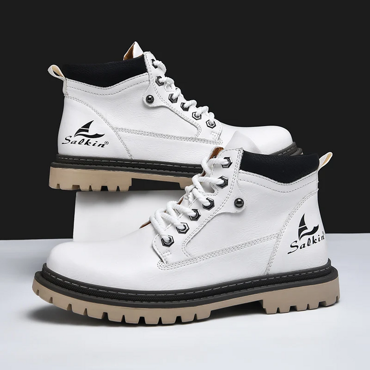 Durable mens hiking boots with rugged all-terrain soles. Comfortable footwear for outdoor & urban journeys.