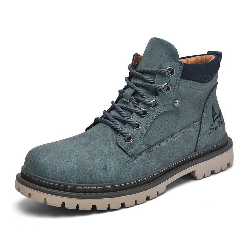 Group shot of mens rugged boots, highlighting versatility for all-terrain, outdoor, and urban environments.