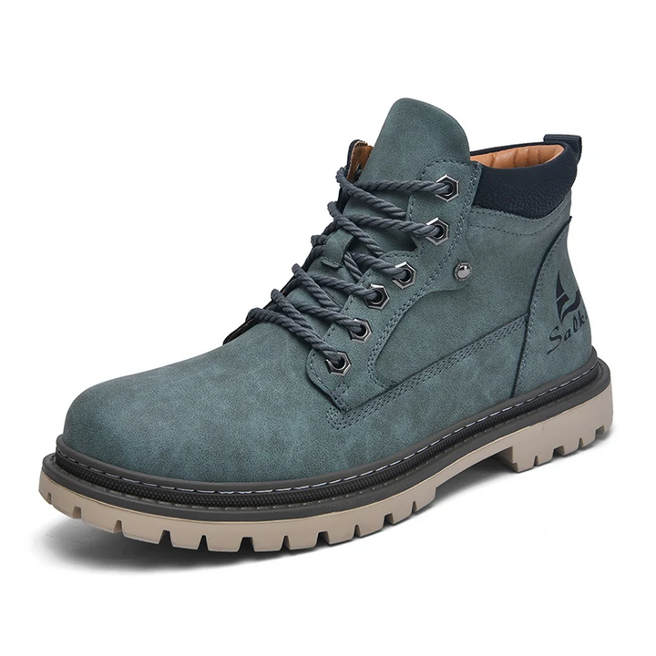 Group shot of mens rugged boots, highlighting versatility for all-terrain, outdoor, and urban environments.