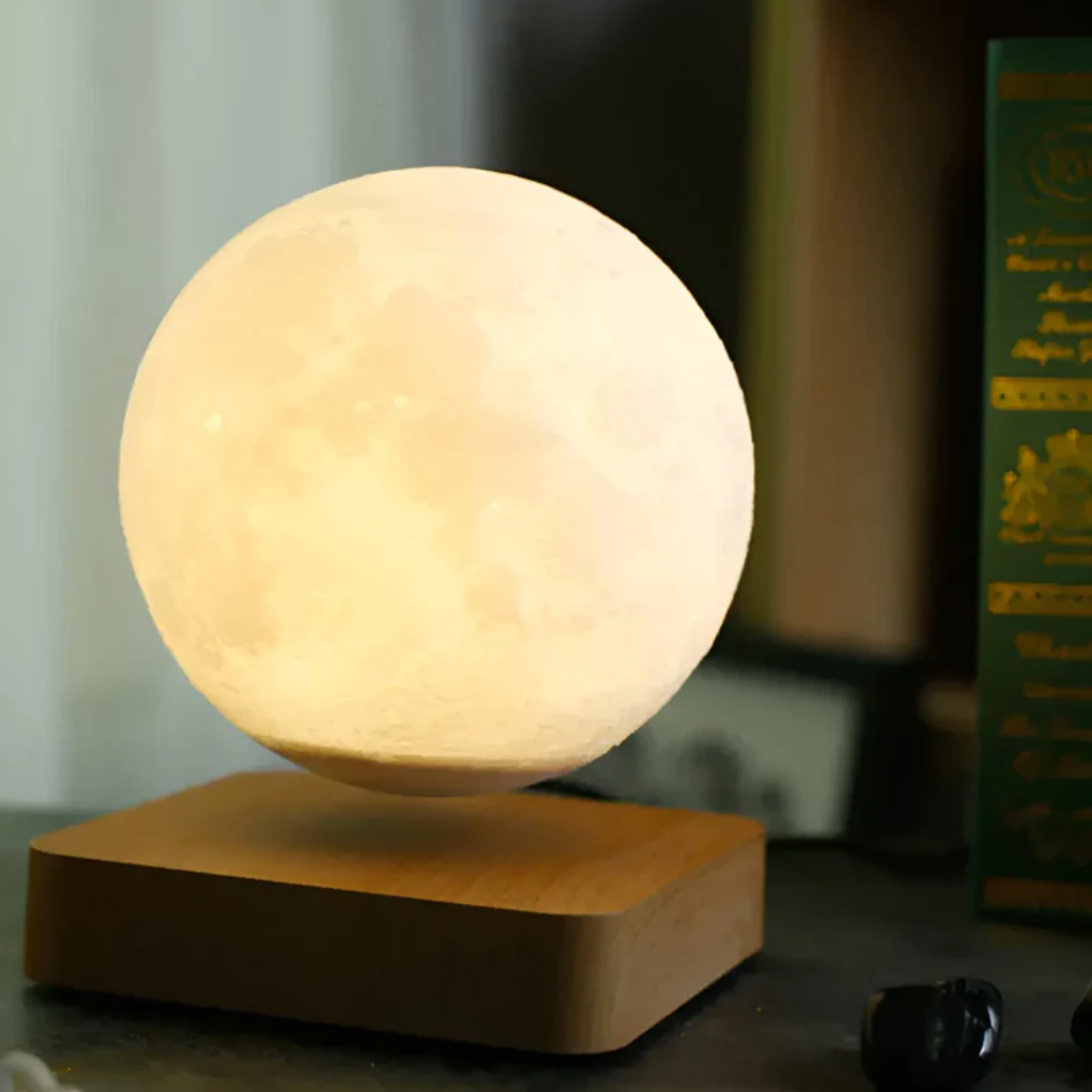 Mesmerizing floating moon lamp with magnetic levitation, a modern LED night light for unique home decor.