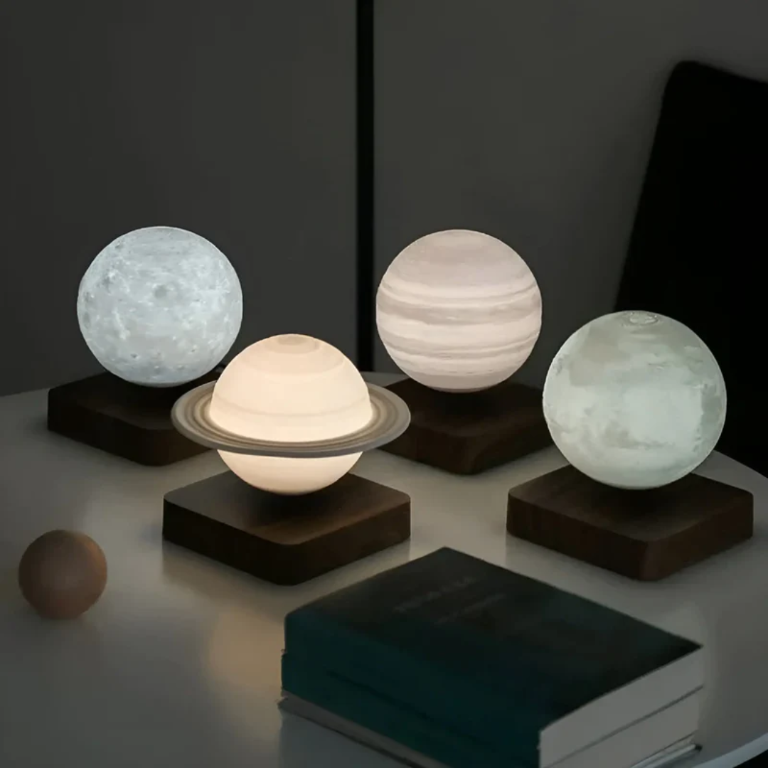Modern design floating moon lamp with magnetic levitation, an LED night light creating a serene home ambiance.