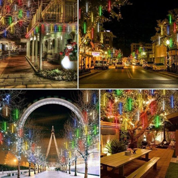 Long-lasting LED snowfall lights for enchanting indoor/outdoor holiday and Christmas decor. Creates a stunning cascading effect.