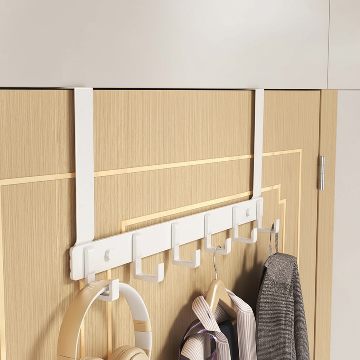 Metal over-the-door hook rail for space-saving storage, no drilling required for home organization