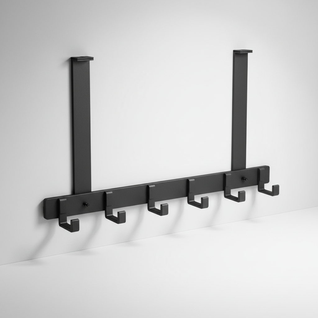 White metal over-the-door hook rail, a versatile no-drill storage solution for any room
