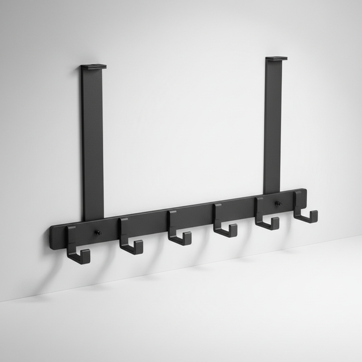 White metal over-the-door hook rail, a versatile no-drill storage solution for any room