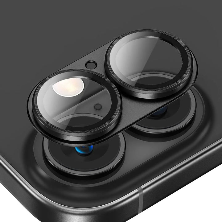 Metal tempered glass camera lens protector for iPhone, twin pack offers enhanced phone security & scratch resistance.