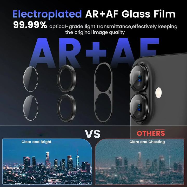 Metal camera accessory for iPhone, tempered glass lens cover ensures phone protection from scratches & drops.