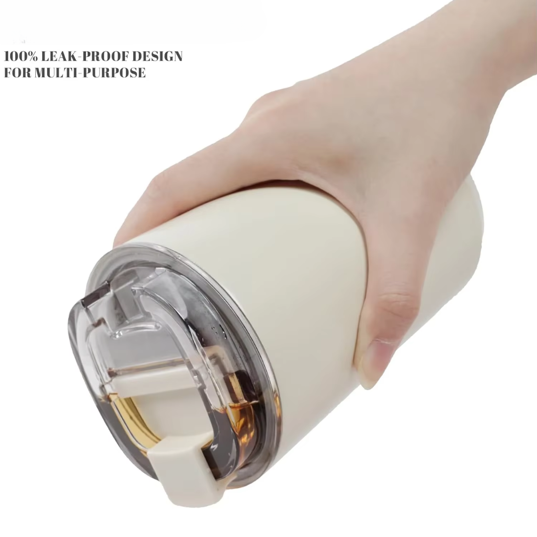 Unisex milk white stainless steel thermos flask, double-walled insulation keeps drinks hot or cold for hours.