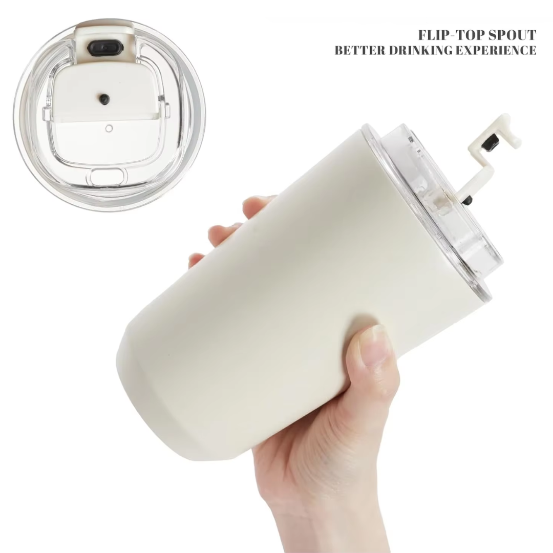 Portable milk white insulated travel mug, leak-proof design for coffee or tea, ideal for daily commutes & travel.
