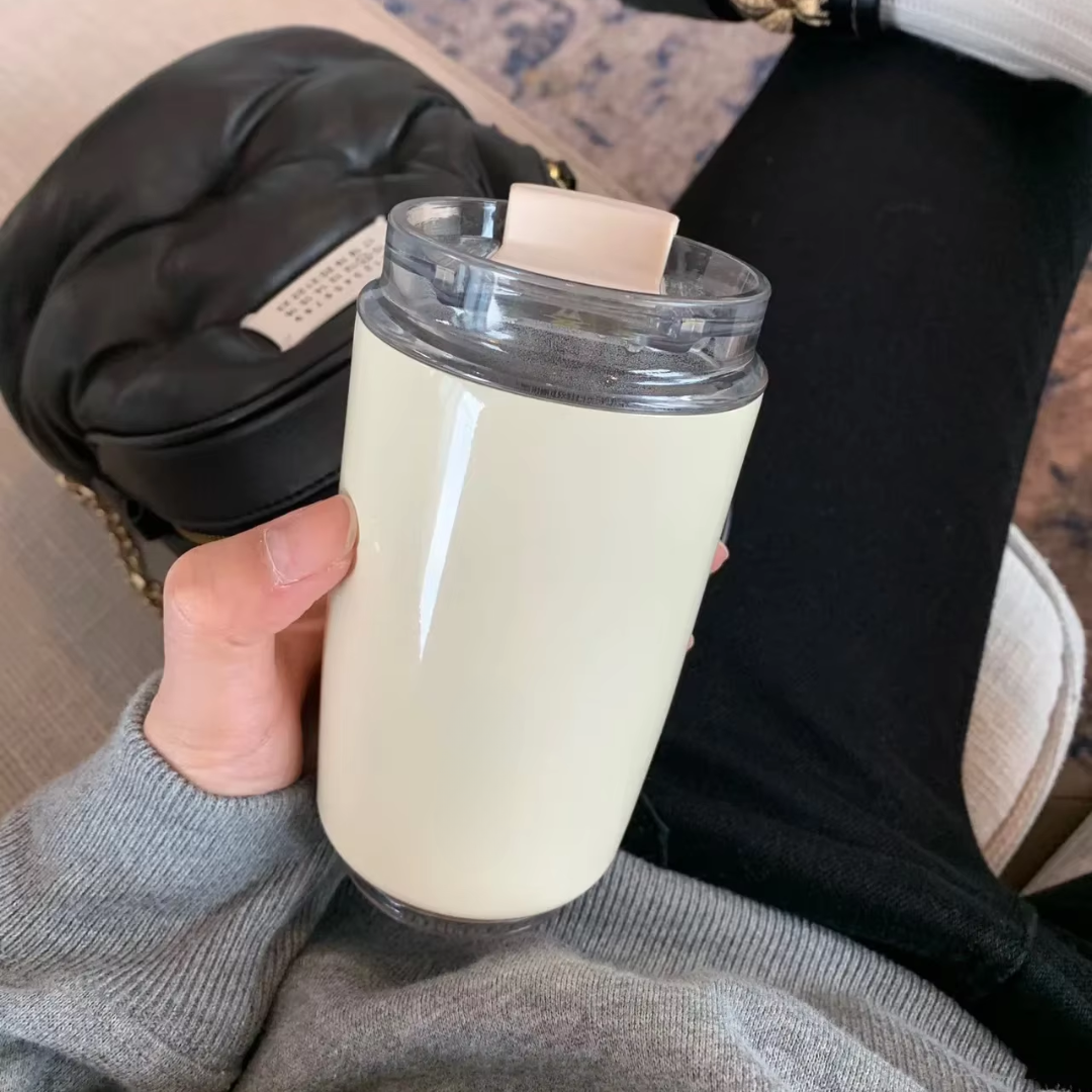 Leak-proof milk white travel flask, stainless steel insulated drinkware for keeping coffee/tea fresh & portable.